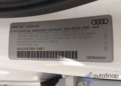 2014 Audi A6 2.0T Premium из США, поврежденный, VIN WAUCFAFC3EN110857